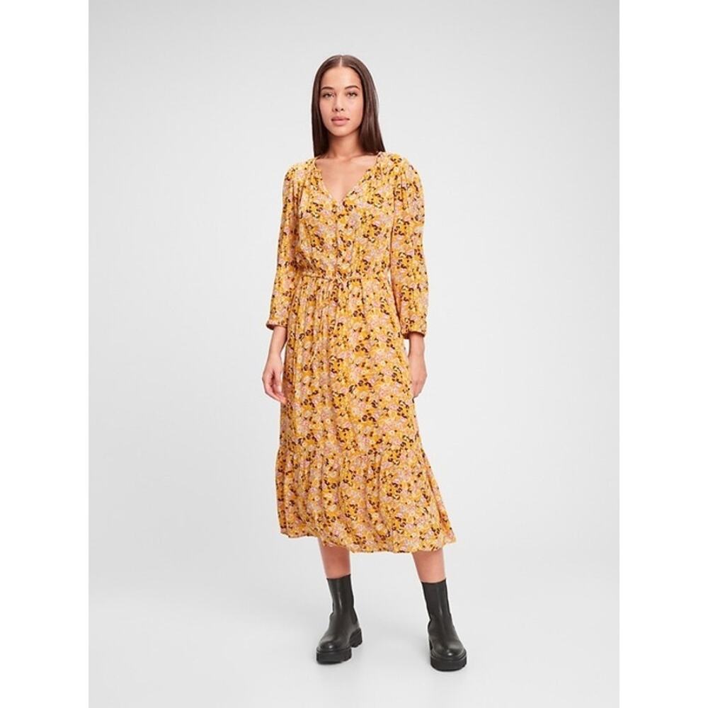 Gap Yellow Floral Print Short Sleeve Dress Size XXL